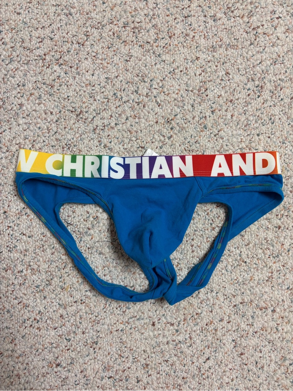 Andrew Christian Blue Jock with Rainbow Logo Waistband